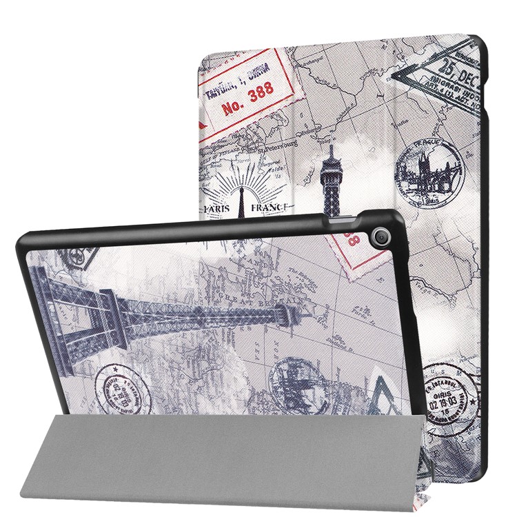 Foldable Tri-fold Stand Pattern Printing Leather Tablet Folio Shell for Asus Zenpad 10 Z301MFL /Z301ML - Eiffel Tower and Map-1