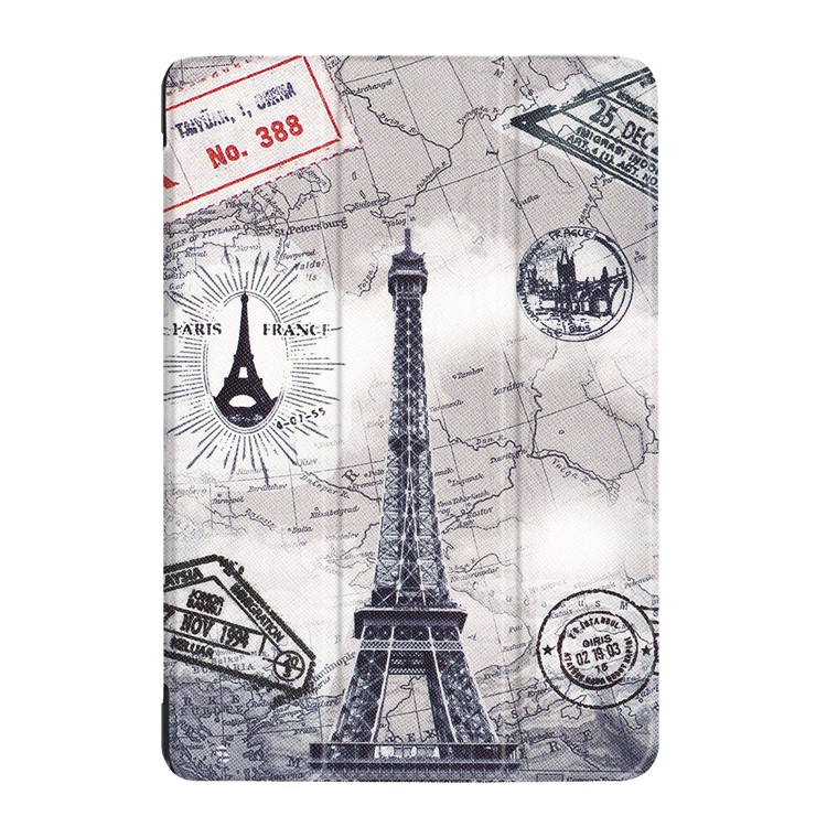 Foldable Tri-fold Stand Pattern Printing Leather Tablet Folio Shell for Asus Zenpad 10 Z301MFL /Z301ML - Eiffel Tower and Map-2