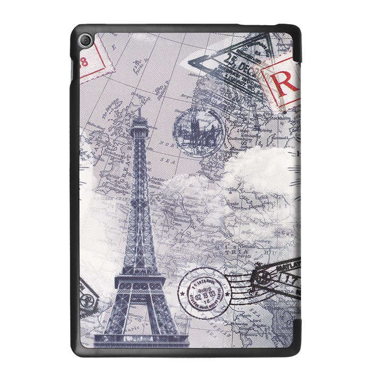 Foldable Tri-fold Stand Pattern Printing Leather Tablet Folio Shell for Asus Zenpad 10 Z301MFL /Z301ML - Eiffel Tower and Map-3
