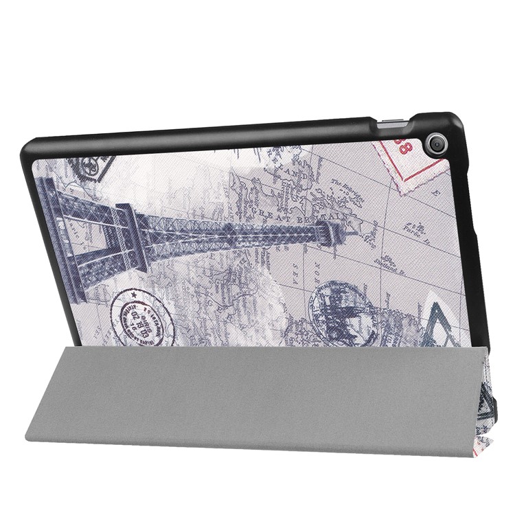Foldable Tri-fold Stand Pattern Printing Leather Tablet Folio Shell for Asus Zenpad 10 Z301MFL /Z301ML - Eiffel Tower and Map-5