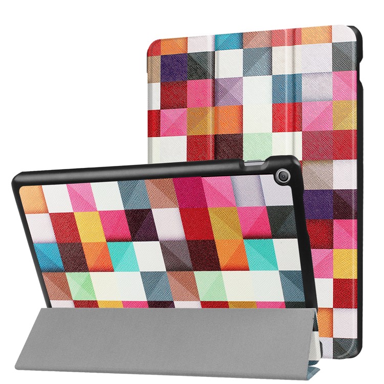 Foldable Tri-fold Stand Pattern Printing Leather Tablet Folio Casing for Asus Zenpad 10 Z301MFL /Z301ML - Colorful Triangle Grid-1