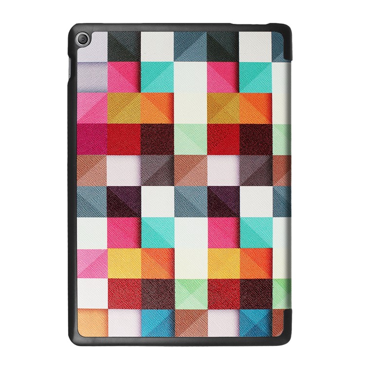Foldable Tri-fold Stand Pattern Printing Leather Tablet Folio Casing for Asus Zenpad 10 Z301MFL /Z301ML - Colorful Triangle Grid-3