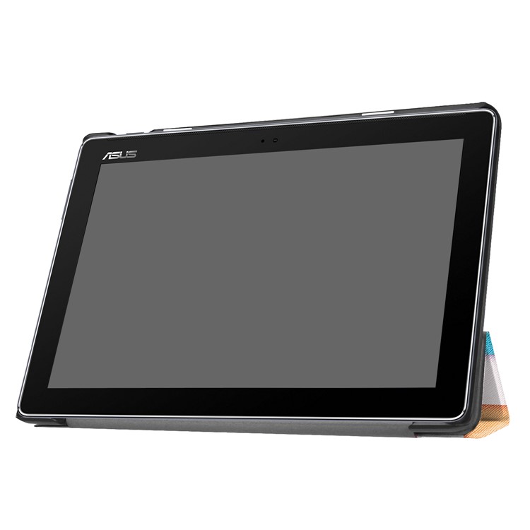 Foldable Tri-fold Stand Pattern Printing Leather Tablet Folio Casing for Asus Zenpad 10 Z301MFL /Z301ML - Colorful Triangle Grid-4
