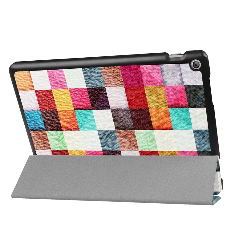 Foldable Tri-fold Stand Pattern Printing Leather Tablet Folio Casing for Asus Zenpad 10 Z301MFL /Z301ML - Colorful Triangle Grid-5