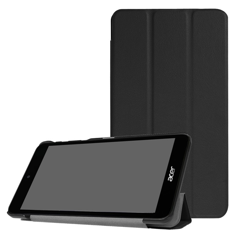 PU Leather Tri-fold Stand Flip Cover Case for Acer Iconia one7 B1-790 - Black-1