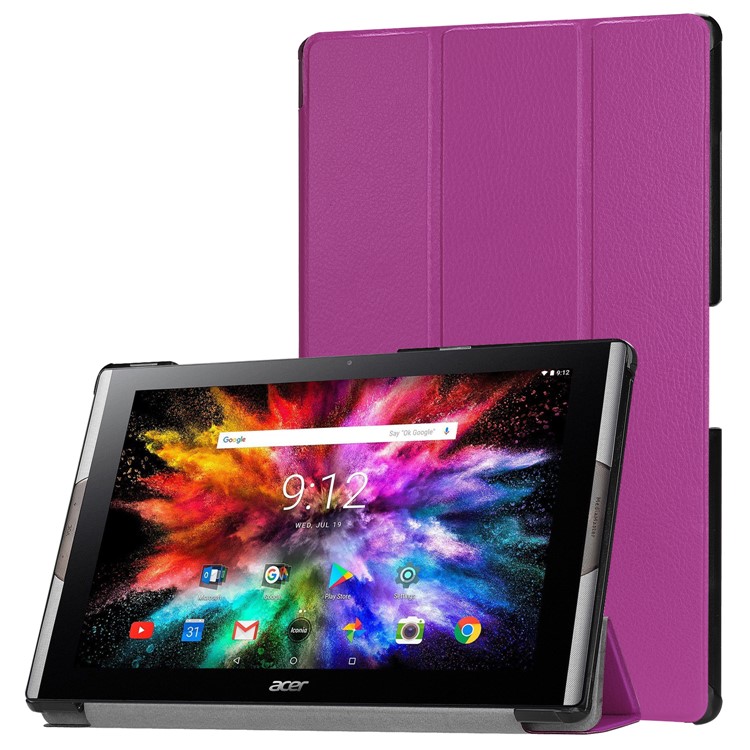 Tri-fold Stand Leather Tablet Flip Case for Acer Iconia One 10 A3-A50 - Purple-1