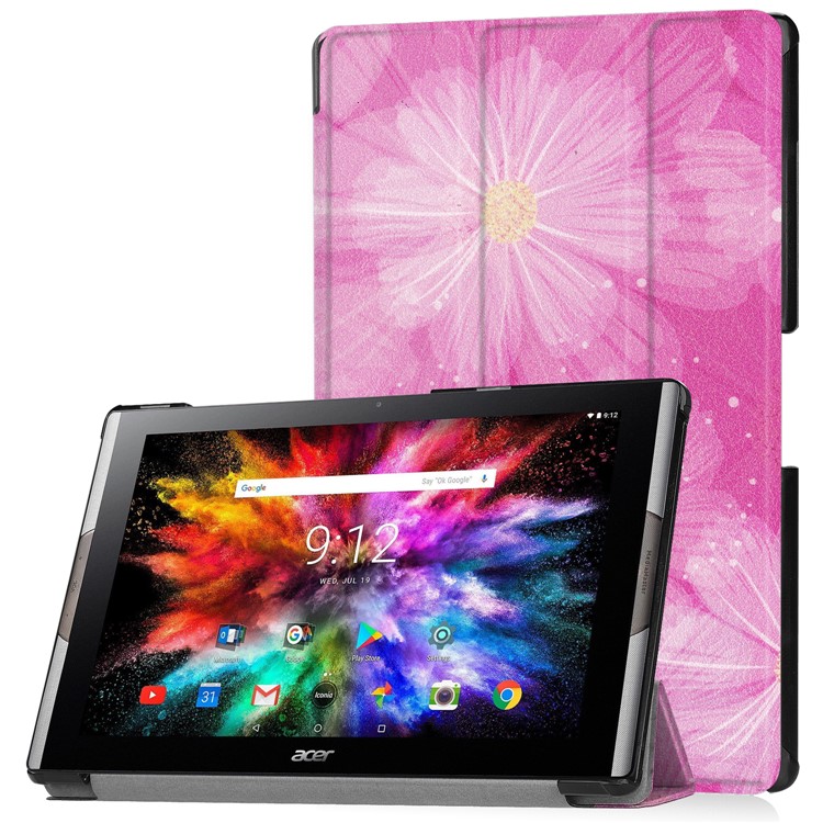 Pattern Printing Leather Tri-fold Stand Tablet Case for Acer Iconia One 10 A3-A50 - Pink Flower-1