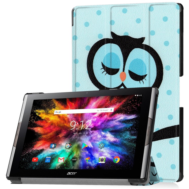 Pattern Printing Leather Tri-fold Stand Tablet Cover for Acer Iconia One 10 A3-A50 - Sleeping Owl-1