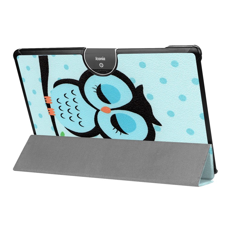 Pattern Printing Leather Tri-fold Stand Tablet Cover for Acer Iconia One 10 A3-A50 - Sleeping Owl-6