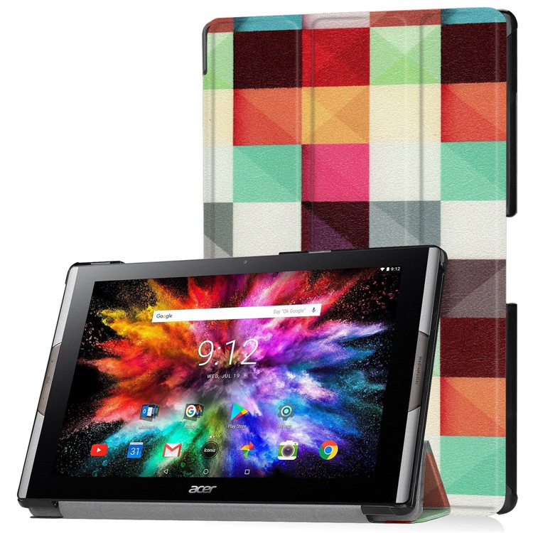 Pattern Printing Leather Tri-fold Stand Tablet Protective Case for Acer Iconia One 10 A3-A50 - Grids-1
