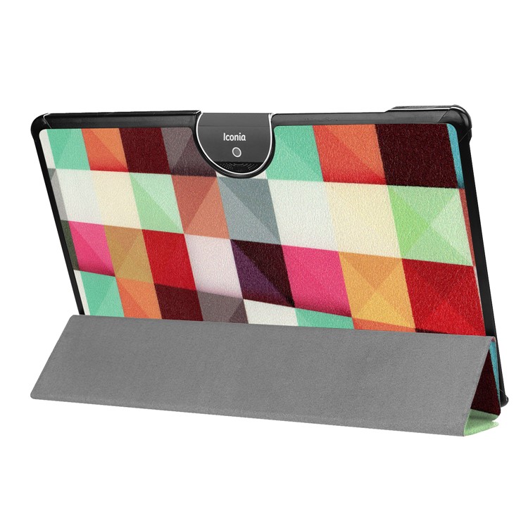 Pattern Printing Leather Tri-fold Stand Tablet Protective Case for Acer Iconia One 10 A3-A50 - Grids-6
