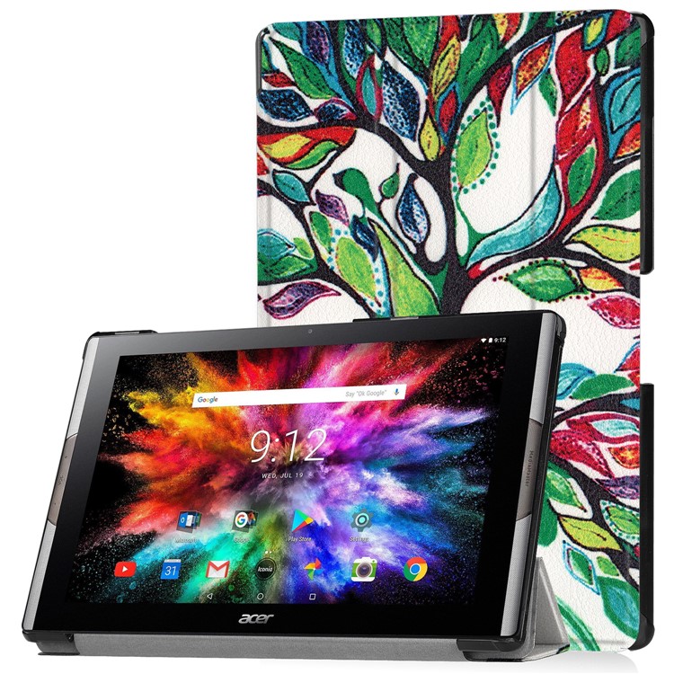 Pattern Printing Leather Tri-fold Stand Tablet Protective Casing for Acer Iconia One 10 A3-A50 - Colorful Tree-1