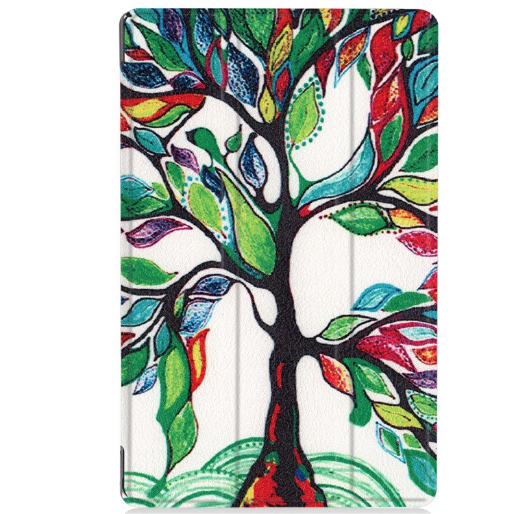 Pattern Printing Leather Tri-fold Stand Tablet Protective Casing for Acer Iconia One 10 A3-A50 - Colorful Tree-3