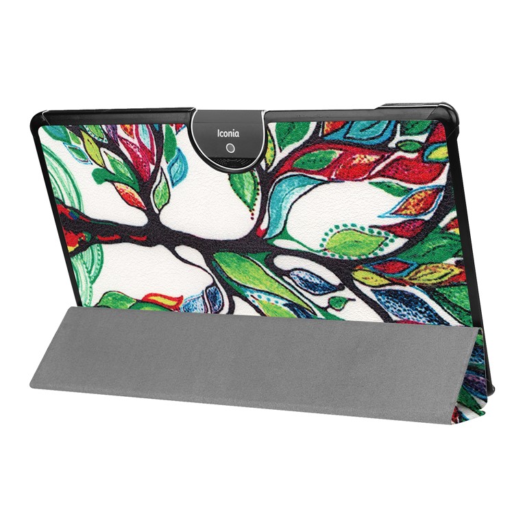 Pattern Printing Leather Tri-fold Stand Tablet Protective Casing for Acer Iconia One 10 A3-A50 - Colorful Tree-6