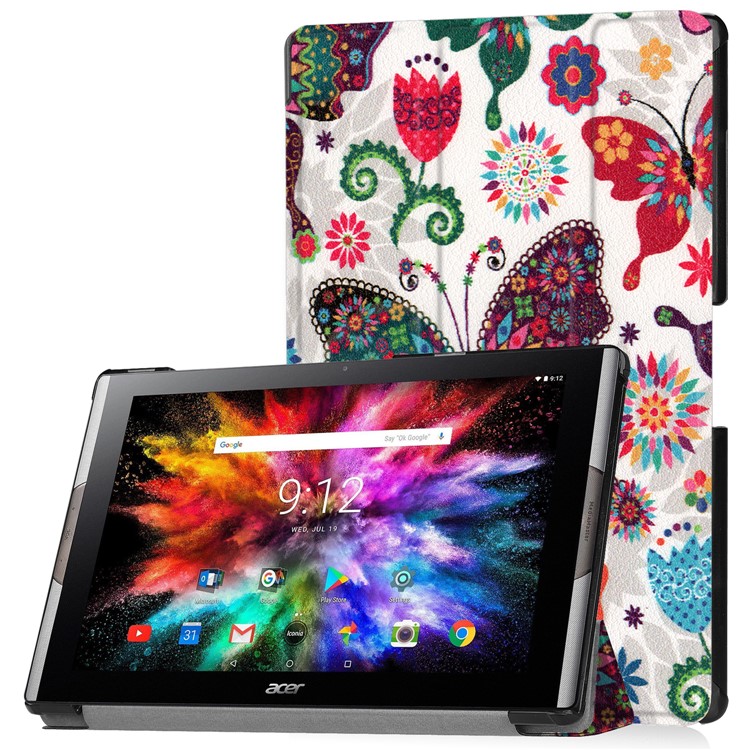 Pattern Printing Leather Tri-fold Stand Tablet Flip Case for Acer Iconia One 10 A3-A50 - Butterfly-1