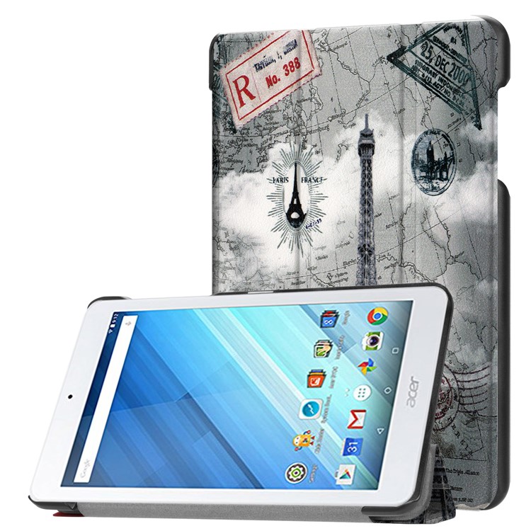 Pattern Printing Tri-fold Stand Leather Case for Acer Iconia One 8 B1-860 - Eiffel Tower and Map-1