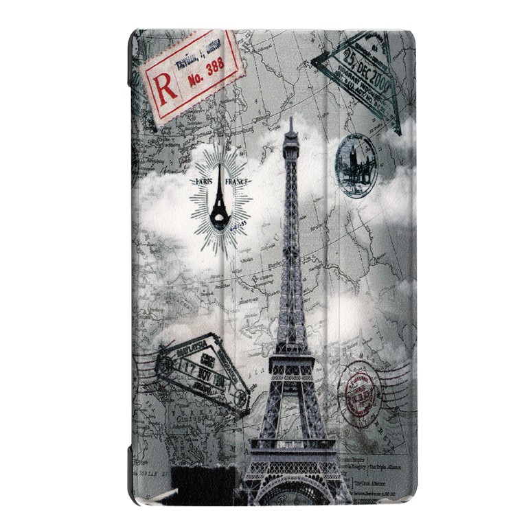 Pattern Printing Tri-fold Stand Leather Case for Acer Iconia One 8 B1-860 - Eiffel Tower and Map-2