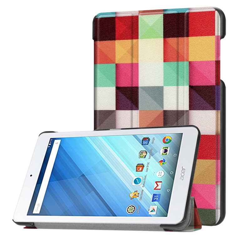 Pattern Printing Tri-fold Stand Leather Shell for Acer Iconia One 8 B1-860 - Colorized Grid Pattern-1
