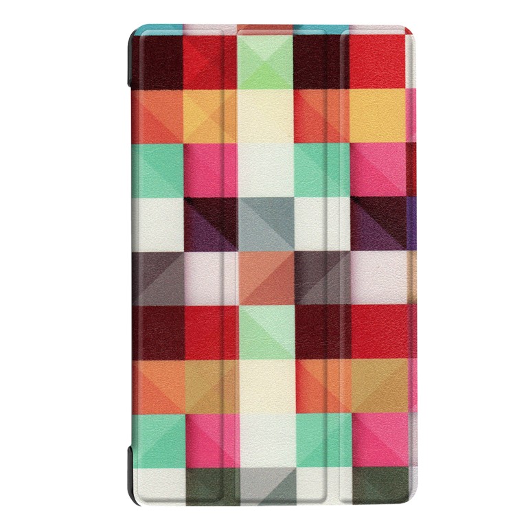Pattern Printing Tri-fold Stand Leather Shell for Acer Iconia One 8 B1-860 - Colorized Grid Pattern-2