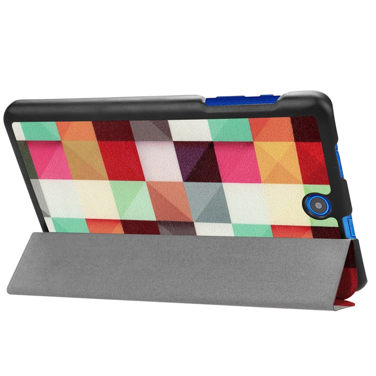 Pattern Printing Tri-fold Stand Leather Shell for Acer Iconia One 8 B1-860 - Colorized Grid Pattern-6