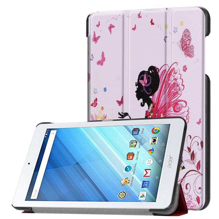 Pattern Printing Tri-fold Stand Leather Protector Case for Acer Iconia One 8 B1-860 - Butterfly Girl-1