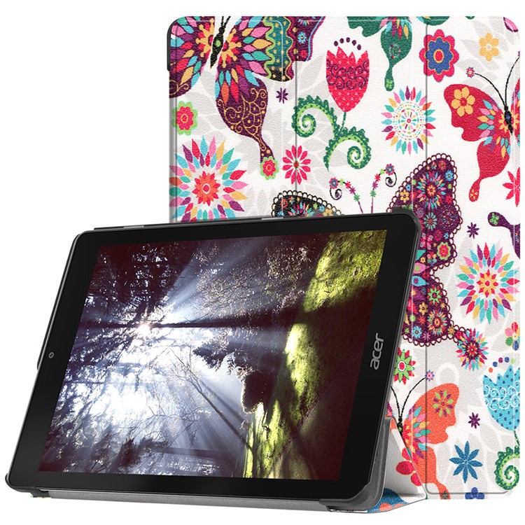 Pattern Printing Tri-fold Stand Leather Smart Cover for Acer Chromebook Tab 10 - Butterfly Flowers-1