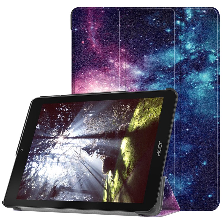 Pattern Printing Tri-fold Stand Leather Smart Shell Case for Acer Chromebook Tab 10 - Galaxy Pattern-1