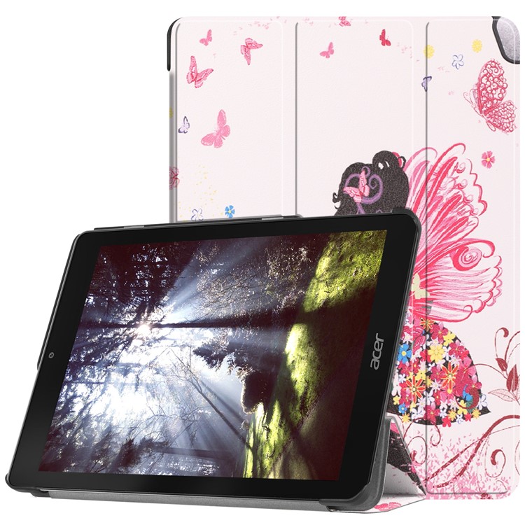 Pattern Printing Leather Smart Case with Tri-fold Stand for Acer Chromebook Tab 10 - Beauty and Butterfly-1