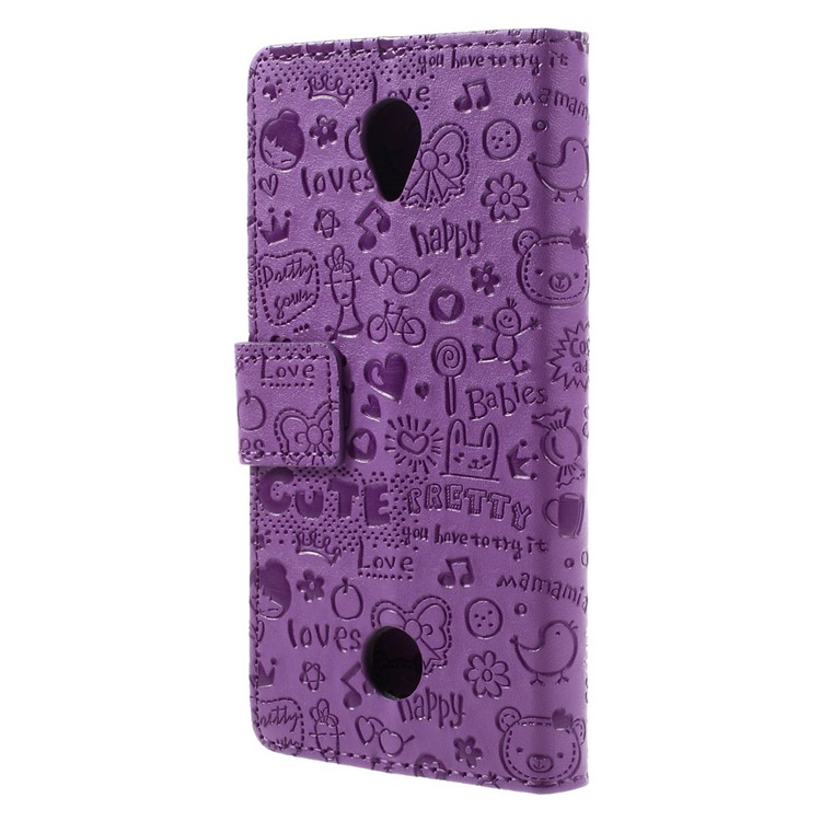 Cartoon Patterns Leather Case Card Holder for Acer Liquid Zest Z525 Z528 - Purple-2