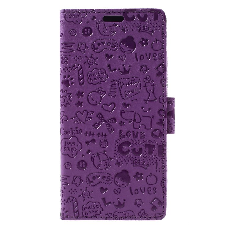 Cartoon Patterns Leather Case Card Holder for Acer Liquid Zest Z525 Z528 - Purple-3