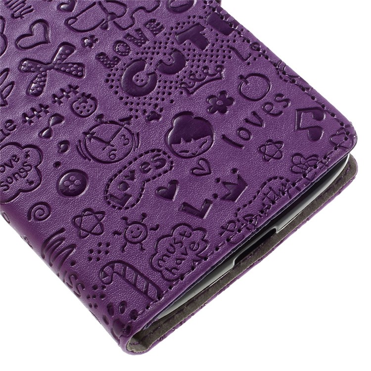Cartoon Patterns Leather Case Card Holder for Acer Liquid Zest Z525 Z528 - Purple-4