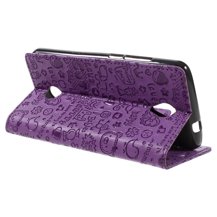 Cartoon Patterns Leather Case Card Holder for Acer Liquid Zest Z525 Z528 - Purple-7
