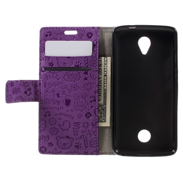Cartoon Patterns Leather Case Card Holder for Acer Liquid Zest Z525 Z528 - Purple-8