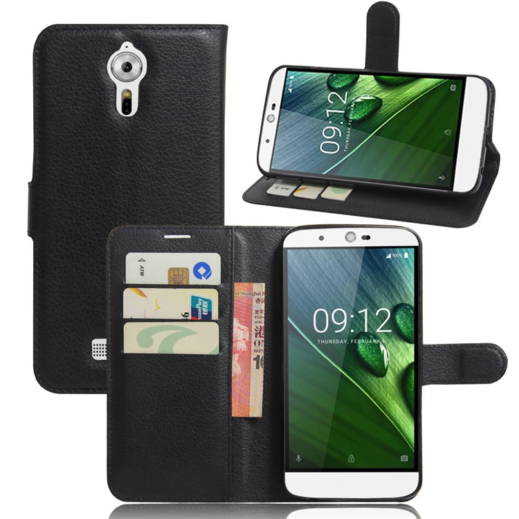 Litchi Texture Leather Wallet Stand Case for Acer Liquid Zest Plus - Black-1