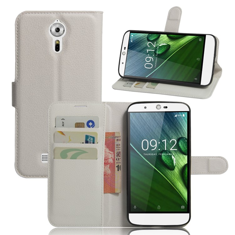 Litchi Texture Stand Leather Wallet Cover for Acer Liquid Zest Plus - White-1