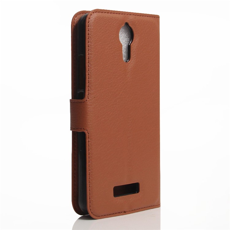 Litchi Grain Leather Wallet Stand Phone Shell for Acer Liquid Zest Plus - Brown-3