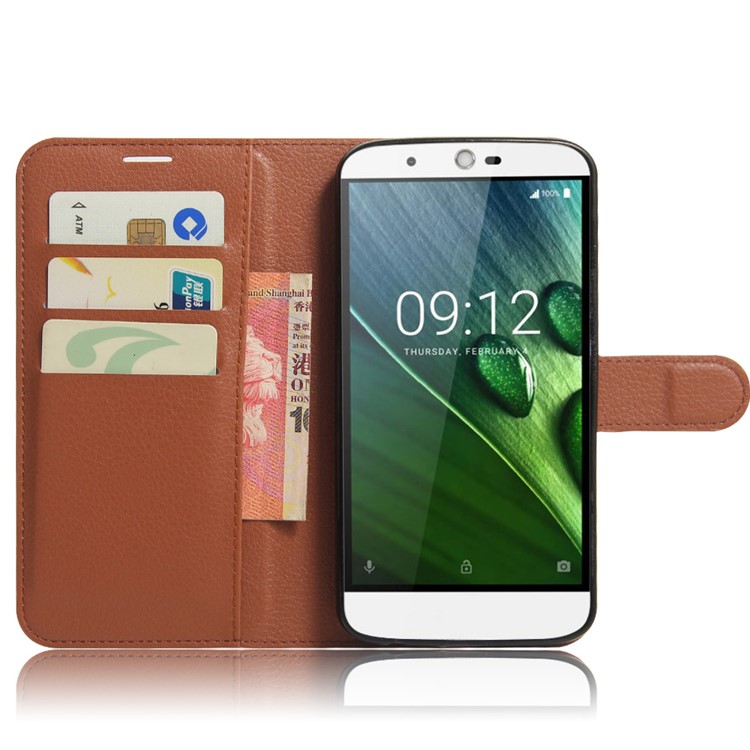 Litchi Grain Leather Wallet Stand Phone Shell for Acer Liquid Zest Plus - Brown-4