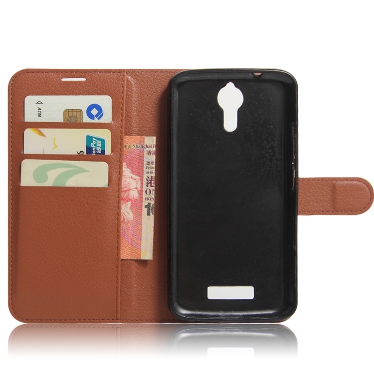 Litchi Grain Leather Wallet Stand Phone Shell for Acer Liquid Zest Plus - Brown-5