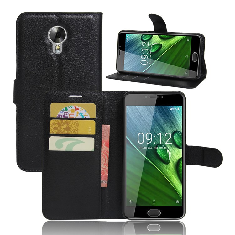 Lychee Skin Leather Wallet Case for Acer Liquid Z6 Plus - Black-1