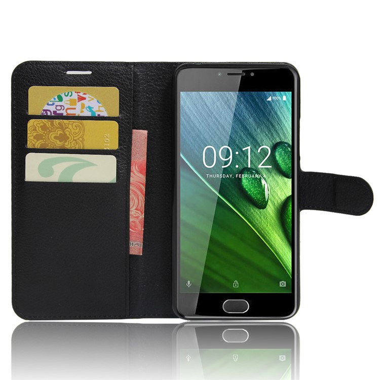 Lychee Skin Leather Wallet Case for Acer Liquid Z6 Plus - Black-5