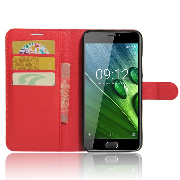 Lychee Skin Magnetic Leather Wallet Case for Acer Liquid Z6 Plus - Red-5