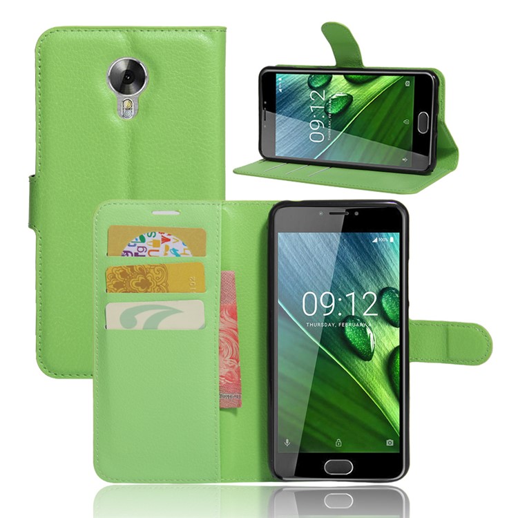 Lychee Skin Leather Card Holder Case for Acer Liquid Z6 Plus - Green-1