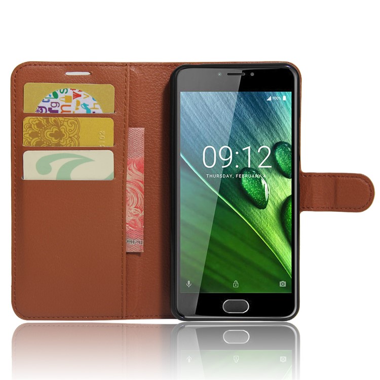 Lychee Skin Leather Stand Cover with Card Slots for Acer Liquid Z6 Plus - Brown-5