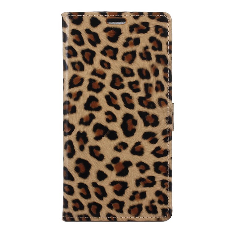 Glossy Leopard Leather Wallet Phone Case with Stand for Acer Liquid Z6 Plus - Brown-1