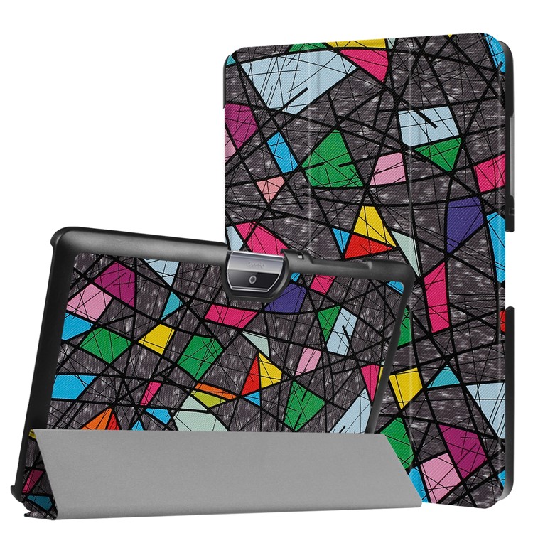 Patterned Leather Tri-fold Stand Case for Acer Iconia One 10 B3-A30 - Geometric Pattern and Lines-1