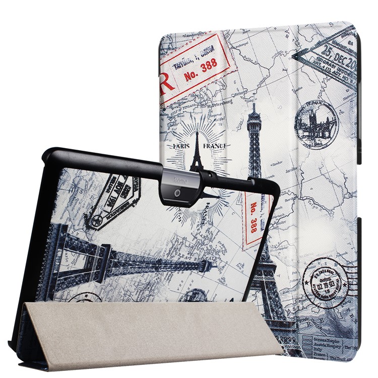 Magnetic Leather Tri-fold Stand Cover for Acer Iconia One 10 B3-A30 - Eiffel Tower and Map-1