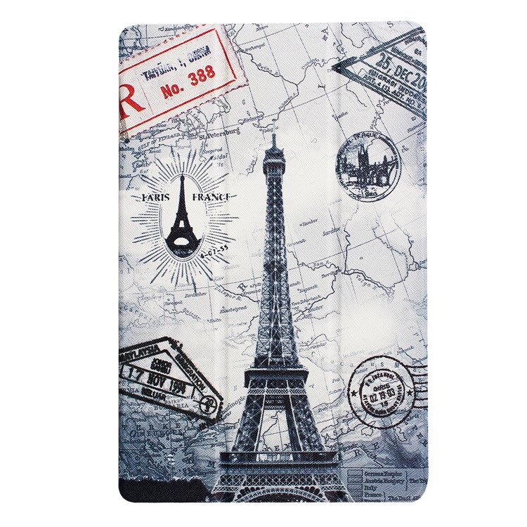 Magnetic Leather Tri-fold Stand Cover for Acer Iconia One 10 B3-A30 - Eiffel Tower and Map-2