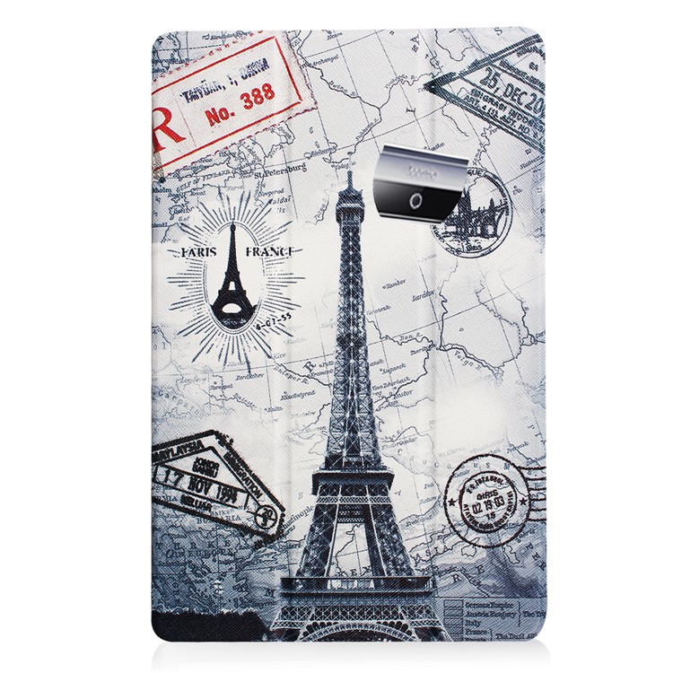 Magnetic Leather Tri-fold Stand Cover for Acer Iconia One 10 B3-A30 - Eiffel Tower and Map-3