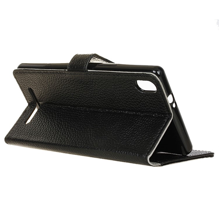 For Acer Liquid X2 Litchi Grain Wallet Stand Genuine Leather Mobile Cover - Black-4