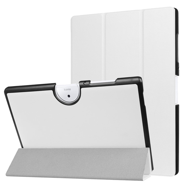 Elegant Tri-fold Leather Stand Casing for Acer Iconia One 10 B3-A40 - White-1